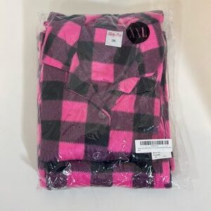 NIP 2 Piece Totally Pink Cozy Fleece Button Down Pajama Set Size XXL